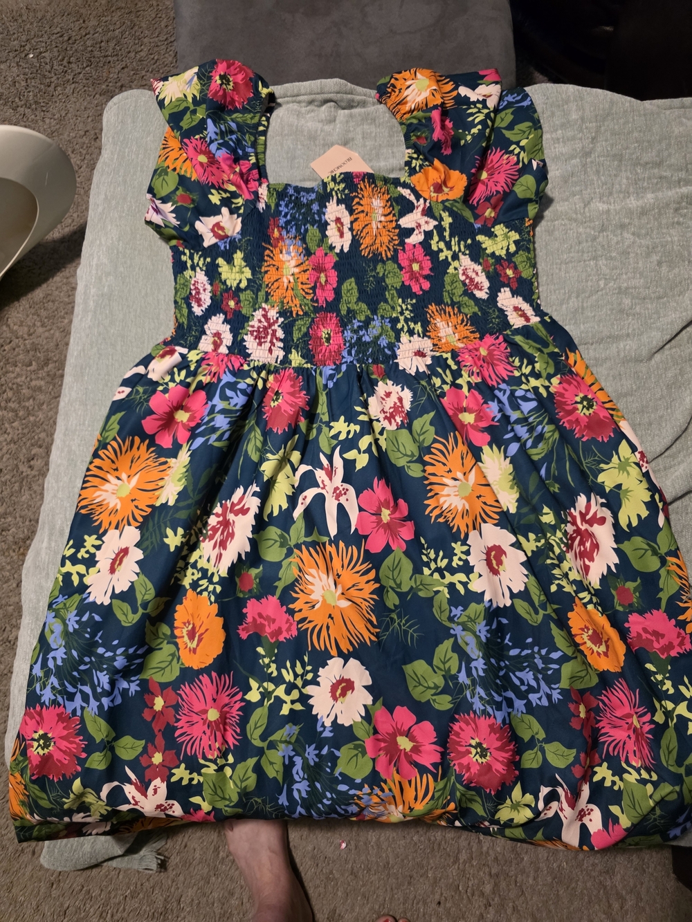 Womens Floral Green Sundress with Smocked Bodice New With Tag's